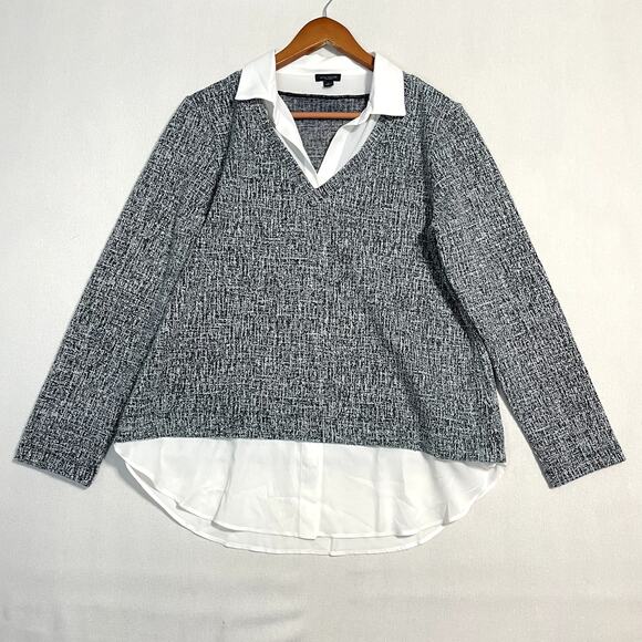 Ann Taylor Factory Tweed V-Neck Faux Layered Top Sweater - Size L‎ - Picture 2 of 7